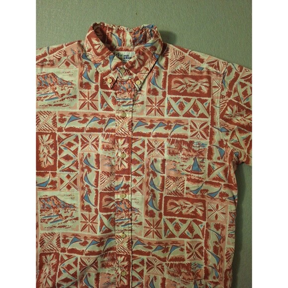 Reyn Spooner Shirt Men’s M Nautical Sailboats Palm Trees Hawaiian Red Blue Sails - Picture 2 of 6